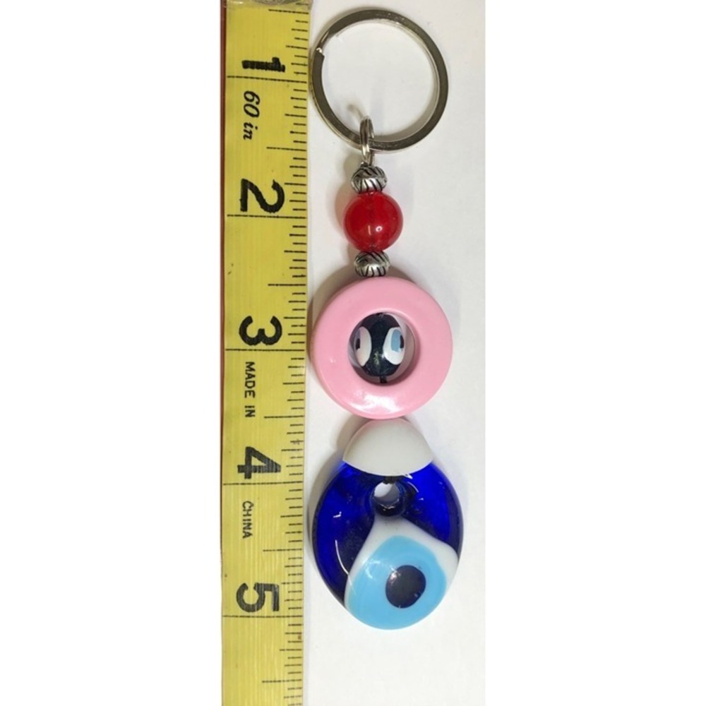 Keychain Glass Cobalt Blue Split Ring Evil Eye Protection Boho Lot of 25 New - Picture 3 of 10